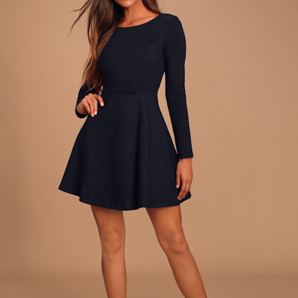 NWT Lulus Forever Chic Black Long Sleeve Dress - Size S